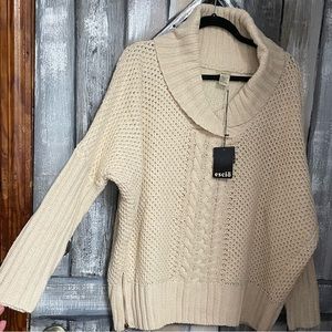 Escio Shawl Collar Cable Knit Oversized Taupe Sweater Sz small